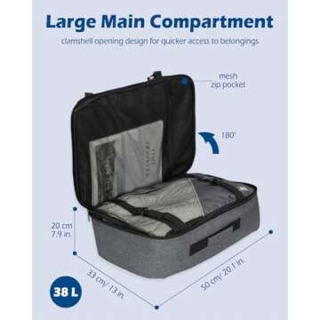 Hynes Eagle Carry on Backpack 38L Large Travel Backpack for Women Flight Approved Weekender Bag Laptop Backpack Men 15 inches Black Grey 2023