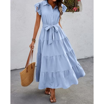 dowerme Stylish Ladies Ruffle Cap Sleeve Dress 2024