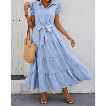 dowerme Stylish Ladies Ruffle Cap Sleeve Dress 2024