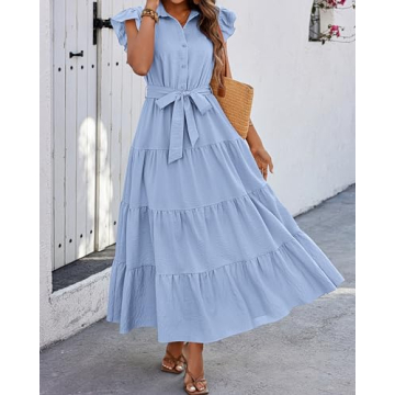 dowerme Stylish Ladies Ruffle Cap Sleeve Dress 2024