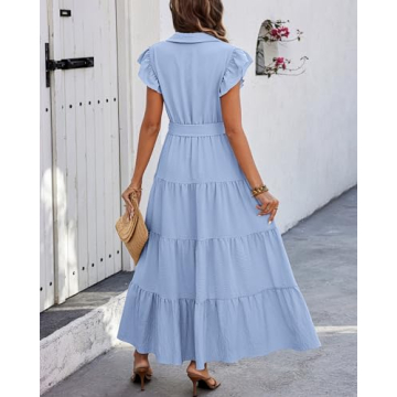 dowerme Stylish Ladies Ruffle Cap Sleeve Dress 2024
