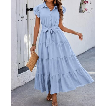 dowerme Stylish Ladies Ruffle Cap Sleeve Dress 2024