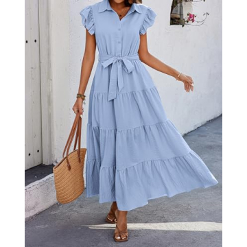 dowerme Stylish Ladies Ruffle Cap Sleeve Dress 2024