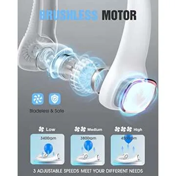 Bladeless Neck Fan, Portable Rechargeable Personal Fan, Hands Free Around the Neck Fan, 3 Speeds 4000mAh Battery Operated Wearable Cooling USB Hanging Neck Fan for Office, Travel, Outdoor