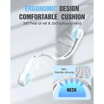 Bladeless Neck Fan, Portable Rechargeable Personal Fan, Hands Free Around the Neck Fan, 3 Speeds 4000mAh Battery Operated Wearable Cooling USB Hanging Neck Fan for Office, Travel, Outdoor