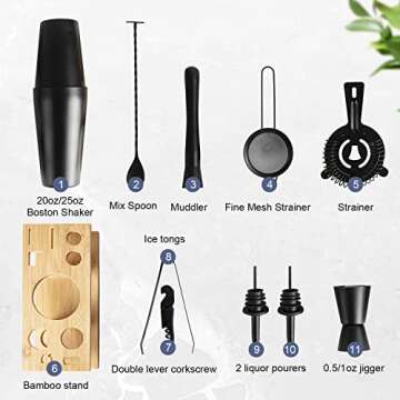 JNWINOG 11Pcs-Cocktail Shaker Set Stainless Steel Bartending Kit 25oz Boston Shaker Bar Set Cocktail Mix Drink Making Kit Professional Bar and Home Drink Bar Tools for Bartender(Matte Black)