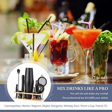 JNWINOG 11Pcs-Cocktail Shaker Set Stainless Steel Bartending Kit 25oz Boston Shaker Bar Set Cocktail Mix Drink Making Kit Professional Bar and Home Drink Bar Tools for Bartender(Matte Black)