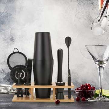 JNWINOG 11Pcs-Cocktail Shaker Set Stainless Steel Bartending Kit 25oz Boston Shaker Bar Set Cocktail Mix Drink Making Kit Professional Bar and Home Drink Bar Tools for Bartender(Matte Black)