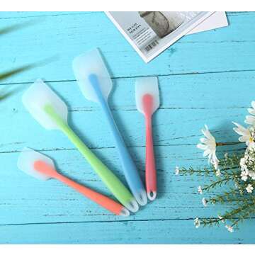 HiramWare Silicone Spatula Set of 4 - Heat Resistant Flexible Spatula 450F with Stainless Steel Core - Food Grade Premium Good Grip Kitchen Utensils - Seamless, Heavy Duty, BPA Free, Dishwasher Safe