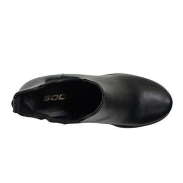 Soda Top Shoes Jaber Ankle Boot w/Lug Sole Elastic Gore and Chunky Heel (10 M US, Black PU)