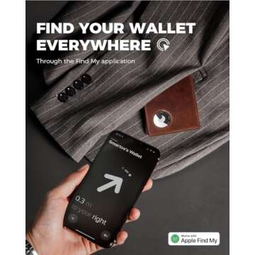 LORZOR AirTag Wallet- Bifold Full Grain Leather AirTag Wallet for Men, Minimalist Front Pocket Walle...