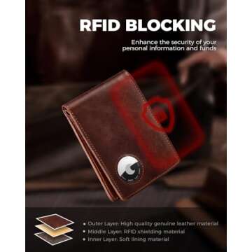 LORZOR AirTag Wallet- Bifold Full Grain Leather AirTag Wallet for Men, Minimalist Front Pocket Wallet with Airtag Holder, RFID Blocking, 12 Card Capacity Gift for Men(Vintage Brown)