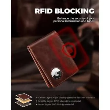 LORZOR AirTag Wallet- Bifold Full Grain Leather AirTag Wallet for Men, Minimalist Front Pocket Wallet with Airtag Holder, RFID Blocking, 12 Card Capacity Gift for Men(Vintage Brown)