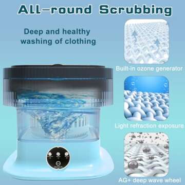 Portable Washing Machine, 60W Mini Washer and Dryer, 16L Folding Lavadora Portatil with Spin,Collapsible Small Compact Clothes Laundry for Underwear, Baby Clothes, Socks（Blue)