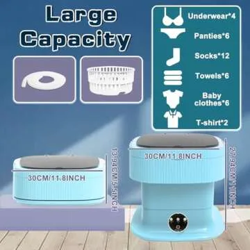Portable Washing Machine, 60W Mini Washer and Dryer, 16L Folding Lavadora Portatil with Spin,Collapsible Small Compact Clothes Laundry for Underwear, Baby Clothes, Socks（Blue)