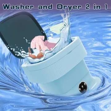 Portable Washing Machine, 60W Mini Washer and Dryer, 16L Folding Lavadora Portatil with Spin,Collapsible Small Compact Clothes Laundry for Underwear, Baby Clothes, Socks（Blue)