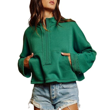 Himosyber Womens Cropped Sweatshirt Half Zip Pullover Long Sleeve Jacket Casual Crop Tops with Pocke...