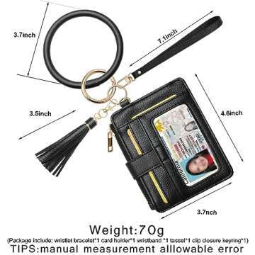COOLANS Wristlet Bracelet Keychain Card Holder Card Pocket PU Leather Purse Tassel Keychain Bangle K...