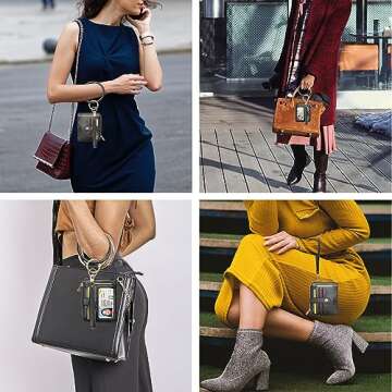 COOLANS Wristlet Bracelet Keychain Card Holder Card Pocket PU Leather Purse Tassel Keychain Bangle Key Ring for Women Girls (Card & Id Holder Purse 09 Litchi Pattern Black)