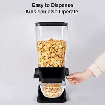 Tokokimo Cereal Dispenser, Countertop Cereal Dispenser, Not Easy to crush Food Dry Food Dispenser, Kitchen Essentials, Storage Container Organizer for Granola, Cereal, Cat Food, Black