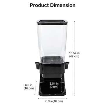 Tokokimo Cereal Dispenser, Countertop Cereal Dispenser, Not Easy to crush Food Dry Food Dispenser, Kitchen Essentials, Storage Container Organizer for Granola, Cereal, Cat Food, Black
