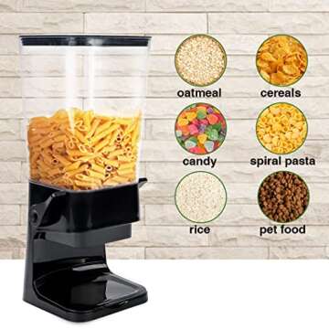 Tokokimo Cereal Dispenser, Countertop Cereal Dispenser, Not Easy to crush Food Dry Food Dispenser, Kitchen Essentials, Storage Container Organizer for Granola, Cereal, Cat Food, Black