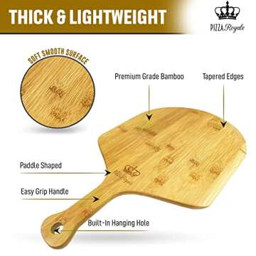 Pizza Royale Premium Natural Bamboo Pizza Peel - 19.6" x 12"