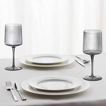 Navaris Gray Square Wine Glasses (Set of 4) - Smoke Color Wine Glasses with Stems - Glassware with Stem for Serving Wine, Cocktails, Beer, Dessert