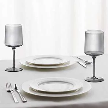 Navaris Gray Square Wine Glasses (Set of 4) - Smoke Color Wine Glasses with Stems - Glassware with Stem for Serving Wine, Cocktails, Beer, Dessert