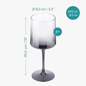 Navaris Gray Square Wine Glasses (Set of 4) - Smoke Color Wine Glasses with Stems - Glassware with Stem for Serving Wine, Cocktails, Beer, Dessert