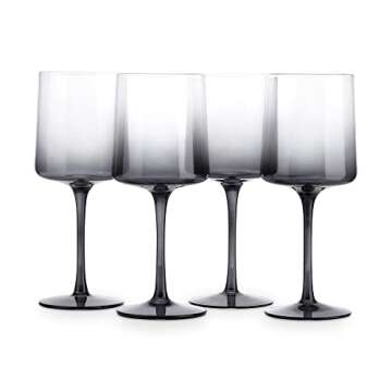 Navaris Gray Square Wine Glasses (Set of 4) - Smoke Color Wine Glasses with Stems - Glassware with Stem for Serving Wine, Cocktails, Beer, Dessert