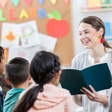 HZEYN 2 Pairs Teacher Earrings for Women Beaded Apple Pencil Drop Dangle Earrings Funny Back To School Gifts for Teacher Appreciation(Pink)