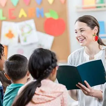 HZEYN 2 Pairs Teacher Earrings for Women Beaded Apple Pencil Drop Dangle Earrings Funny Back To School Gifts for Teacher Appreciation(Pink)