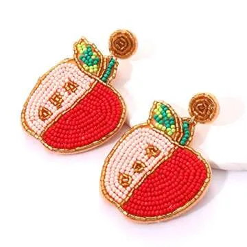 HZEYN 2 Pairs Teacher Earrings for Women Beaded Apple Pencil Drop Dangle Earrings Funny Back To School Gifts for Teacher Appreciation(Pink)