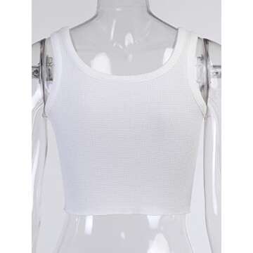 SansoiSan Women's Letter Embroidery Camisole Sleeveless Square Neck Knitted Slim Cropped Tank Top White Medium