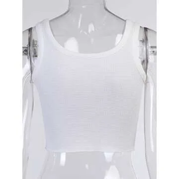 SansoiSan Women's Letter Embroidery Camisole Sleeveless Square Neck Knitted Slim Cropped Tank Top White Medium