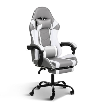 YSSOA White Gaming Chair with Footrest, Big and Tall Gamer Chair, Racing Style Adjustable Swivel Off...