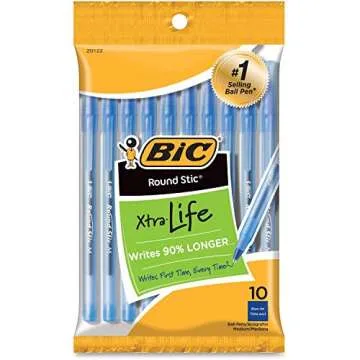 BIC Round Stic Xtra Life Blue Ballpoint Pens - Comfortable Grip, 1.0mm, 10-Count Bulk Pack