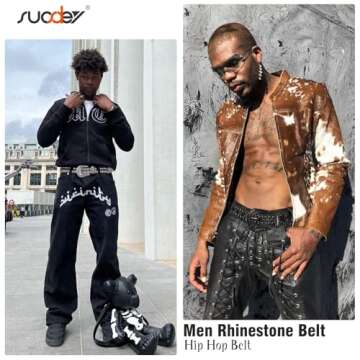 SUOSDEY Men Women Rhinestone Belt Western Cowboy Cowgirl Belt Bling Sequins Diamond Belt Shiny Studded Belt for Jeans