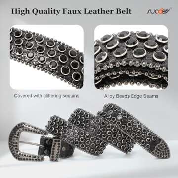 SUOSDEY Men Women Rhinestone Belt Western Cowboy Cowgirl Belt Bling Sequins Diamond Belt Shiny Studded Belt for Jeans
