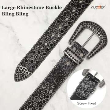 SUOSDEY Men Women Rhinestone Belt Western Cowboy Cowgirl Belt Bling Sequins Diamond Belt Shiny Studded Belt for Jeans