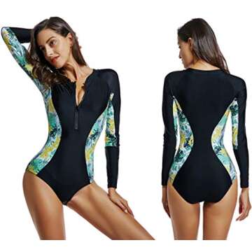 LafyKoly Women's One Piece Long Sleeve Rash Guard - UV Protection Swimwear