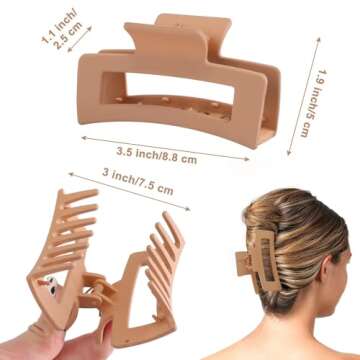 6 Pack Square Claw for Women Girls, 3.5" Medium Non-slip Rectangular Matte Clips Strong Hold Jumbo H...