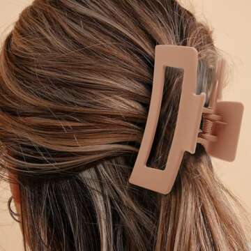 6 Pack Square Claw for Women Girls, 3.5" Medium Non-slip Rectangular Matte Clips Strong Hold Jumbo Hair Styling Accessories, Warm