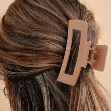 6 Pack Square Claw for Women Girls, 3.5" Medium Non-slip Rectangular Matte Clips Strong Hold Jumbo Hair Styling Accessories, Warm