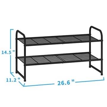 Simple Trending 2-Tier Stackable Shoe Rack, Metal Shoe Shelf Storage Organizer, Black