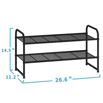 Simple Trending 2-Tier Stackable Shoe Rack, Metal Shoe Shelf Storage Organizer, Black