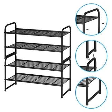 Simple Trending 2-Tier Stackable Shoe Rack, Metal Shoe Shelf Storage Organizer, Black