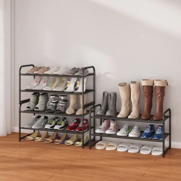 Simple Trending 2-Tier Stackable Shoe Rack, Metal Shoe Shelf Storage Organizer, Black
