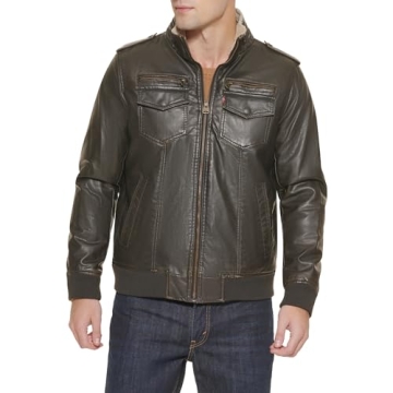 Levi's Men's Faux Leather Aviator Bomber Jacket - Stylish Dark Brown Sherpa Lined